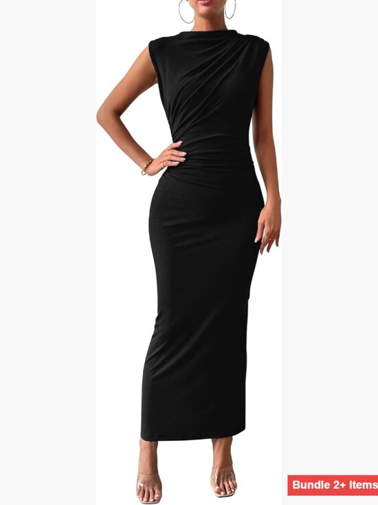 Dresses & Skirts - Ruched Bodycon Maxi Dress Sleeveless Back Slit Cocktail Party Evening